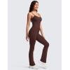 imageCRZ YOGA Butterluxe Flare Jumpsuits for Women Spaghetti Strap Workout Athletic Onesie Square Neck Bodysuits with Built in BraTaupe