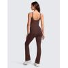 imageCRZ YOGA Butterluxe Flare Jumpsuits for Women Spaghetti Strap Workout Athletic Onesie Square Neck Bodysuits with Built in BraTaupe