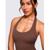 imageCRZ YOGA Butterluxe Halter Backless Athletic Rompers for Women Workout Bodycon One Piece Shorts Jumpsuit with PadsCoffee Brown