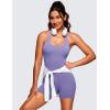 imageCRZ YOGA Butterluxe Halter Backless Athletic Rompers for Women Workout Bodycon One Piece Shorts Jumpsuit with PadsDark Lavender Purple