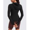 imageCRZ YOGA Butterluxe Womens Hooded Workout Jacket Athletic Running Zip Up with Back Mesh Vent and Thumb HolesBlack