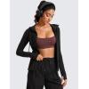 imageCRZ YOGA Butterluxe Womens Hooded Workout Jacket Athletic Running Zip Up with Back Mesh Vent and Thumb HolesBlack