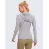 imageCRZ YOGA Butterluxe Womens Hooded Workout Jacket Athletic Running Zip Up with Back Mesh Vent and Thumb HolesGull Gray