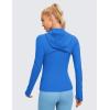 imageCRZ YOGA Butterluxe Womens Hooded Workout Jacket Athletic Running Zip Up with Back Mesh Vent and Thumb HolesSparkle Blue