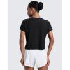 imageCRZ YOGA Cloudweight High Neck Workout Tops for Women Basic Athletic Lightweight Short Sleeve Shirts Loose Running TShirtBlack