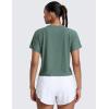 imageCRZ YOGA Cloudweight High Neck Workout Tops for Women Basic Athletic Lightweight Short Sleeve Shirts Loose Running TShirtGraphite Green