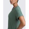 imageCRZ YOGA Cloudweight High Neck Workout Tops for Women Basic Athletic Lightweight Short Sleeve Shirts Loose Running TShirtGraphite Green
