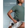 imageCRZ YOGA Cloudweight High Neck Workout Tops for Women Basic Athletic Lightweight Short Sleeve Shirts Loose Running TShirtGraphite Green