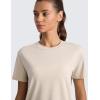 imageCRZ YOGA CottonBlend Workout Tops for Women Breathable Gym Athletic Short Sleeve Shirts Quick Dry Casual Basic TShirtMojave Tan