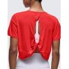 imageCRZ YOGA Open Back Short Sleeve Crop Top for Women Loose Athletic Yoga Workout Shirts Casual Cropped TShirtsDeep Red