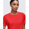 imageCRZ YOGA Open Back Short Sleeve Crop Top for Women Loose Athletic Yoga Workout Shirts Casual Cropped TShirtsDeep Red