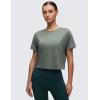 imageCRZ YOGA Open Back Short Sleeve Crop Top for Women Loose Athletic Yoga Workout Shirts Casual Cropped TShirtsGrey Sage