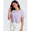 imageCRZ YOGA Open Back Short Sleeve Crop Top for Women Loose Athletic Yoga Workout Shirts Casual Cropped TShirtsLilac Lavender