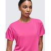 imageCRZ YOGA Open Back Short Sleeve Crop Top for Women Loose Athletic Yoga Workout Shirts Casual Cropped TShirtsSonic Pink