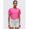imageCRZ YOGA Open Back Short Sleeve Crop Top for Women Loose Athletic Yoga Workout Shirts Casual Cropped TShirtsSonic Pink