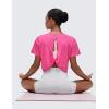 imageCRZ YOGA Open Back Short Sleeve Crop Top for Women Loose Athletic Yoga Workout Shirts Casual Cropped TShirtsSonic Pink