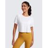 imageCRZ YOGA Open Back Short Sleeve Crop Top for Women Loose Athletic Yoga Workout Shirts Casual Cropped TShirtsWhite