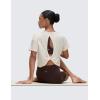 imageCRZ YOGA Open Back Short Sleeve Crop Top for Women Loose Athletic Yoga Workout Shirts Casual Cropped TShirtsWhite Apricot