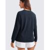 imageCRZ YOGA Pima Cotton Long Sleeve Shirts for Women Crew Neck Casual Fall Tops Basic Soft Workout Yoga Loose TShirtTrue Navy
