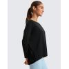 imageCRZ YOGA Pima Cotton Long Sleeve Workout Shirts for Women Loose Fit Athletic Yoga TShirts Casual Boat Neck Fall TopsBlack