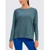 imageCRZ YOGA Pima Cotton Long Sleeve Workout Shirts for Women Loose Fit Athletic Yoga TShirts Casual Boat Neck Fall TopsSlate Blue
