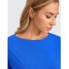 imageCRZ YOGA Pima Cotton Long Sleeve Workout Shirts for Women Loose Fit Athletic Yoga TShirts Casual Boat Neck Fall TopsStrong Blue
