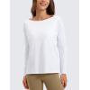 imageCRZ YOGA Pima Cotton Long Sleeve Workout Shirts for Women Loose Fit Athletic Yoga TShirts Casual Boat Neck Fall TopsWhite