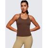 imageCRZ YOGA Seamless Ribbed Womens Tank Top Racerback Camisoles with Built in Bra Padded Scoop Neck Athletic Workout Slim CamiCoffee Brown