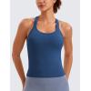 imageCRZ YOGA Seamless Ribbed Womens Tank Top Racerback Camisoles with Built in Bra Padded Scoop Neck Athletic Workout Slim CamiFrench Navy