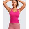 imageCRZ YOGA Seamless Ribbed Womens Tank Top Racerback Camisoles with Built in Bra Padded Scoop Neck Athletic Workout Slim CamiGranita Pink
