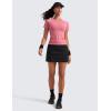 imageCRZ YOGA Seamless Short Sleeve Shirts for Women Breathable Running Workout Tops Athletic Gym Yoga Basic TShirtsDeep Red Heather