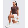 imageCRZ YOGA Seamless Short Sleeve Shirts for Women Breathable Running Workout Tops Athletic Gym Yoga Basic TShirtsTaupe