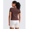 imageCRZ YOGA Seamless Short Sleeve Shirts for Women Breathable Running Workout Tops Athletic Gym Yoga Basic TShirtsTaupe