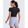imageCRZ YOGA Seamless Womens Short Sleeve Crop Tops Breathable Slim Fit Gym Workout Shirts Athletic Running Basic Tee TopBlack
