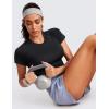 imageCRZ YOGA Seamless Womens Short Sleeve Crop Tops Breathable Slim Fit Gym Workout Shirts Athletic Running Basic Tee TopBlack