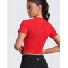 imageCRZ YOGA Seamless Womens Short Sleeve Crop Tops Breathable Slim Fit Gym Workout Shirts Athletic Running Basic Tee TopDeep Red
