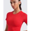 imageCRZ YOGA Seamless Womens Short Sleeve Crop Tops Breathable Slim Fit Gym Workout Shirts Athletic Running Basic Tee TopDeep Red