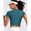 imageCRZ YOGA Seamless Womens Short Sleeve Crop Tops Breathable Slim Fit Gym Workout Shirts Athletic Running Basic Tee TopGreen Jade