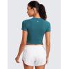 imageCRZ YOGA Seamless Womens Short Sleeve Crop Tops Breathable Slim Fit Gym Workout Shirts Athletic Running Basic Tee TopGreen Jade