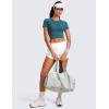 imageCRZ YOGA Seamless Womens Short Sleeve Crop Tops Breathable Slim Fit Gym Workout Shirts Athletic Running Basic Tee TopGreen Jade