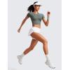 imageCRZ YOGA Seamless Womens Short Sleeve Crop Tops Breathable Slim Fit Gym Workout Shirts Athletic Running Basic Tee TopGrey Sage