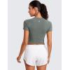 imageCRZ YOGA Seamless Womens Short Sleeve Crop Tops Breathable Slim Fit Gym Workout Shirts Athletic Running Basic Tee TopGrey Sage