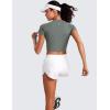 imageCRZ YOGA Seamless Womens Short Sleeve Crop Tops Breathable Slim Fit Gym Workout Shirts Athletic Running Basic Tee TopGrey Sage
