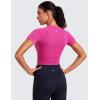 imageCRZ YOGA Seamless Womens Short Sleeve Crop Tops Breathable Slim Fit Gym Workout Shirts Athletic Running Basic Tee TopHibiscus Purple