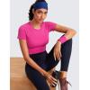 imageCRZ YOGA Seamless Womens Short Sleeve Crop Tops Breathable Slim Fit Gym Workout Shirts Athletic Running Basic Tee TopHibiscus Purple