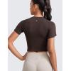 imageCRZ YOGA Seamless Womens Short Sleeve Crop Tops Breathable Slim Fit Gym Workout Shirts Athletic Running Basic Tee TopHot Fudge Brown