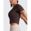 imageCRZ YOGA Seamless Womens Short Sleeve Crop Tops Breathable Slim Fit Gym Workout Shirts Athletic Running Basic Tee TopHot Fudge Brown