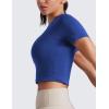 imageCRZ YOGA Seamless Womens Short Sleeve Crop Tops Breathable Slim Fit Gym Workout Shirts Athletic Running Basic Tee TopLarkspur Blue