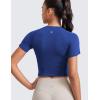 imageCRZ YOGA Seamless Womens Short Sleeve Crop Tops Breathable Slim Fit Gym Workout Shirts Athletic Running Basic Tee TopLarkspur Blue