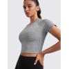 imageCRZ YOGA Seamless Womens Short Sleeve Crop Tops Breathable Slim Fit Gym Workout Shirts Athletic Running Basic Tee TopSlate Grey Marl
